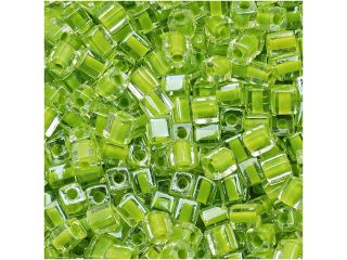 Miyuki 4mm Cube Beads Lime Green Lined Crystal #245 10G