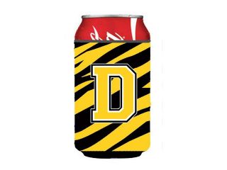 Letter D Initial Monogram   Tiger Stripe   Black Gold Can Beverage Insulator Hugger