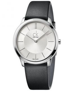 Calvin Klein minimal Mens Swiss Minimal Black Leather Strap Watch