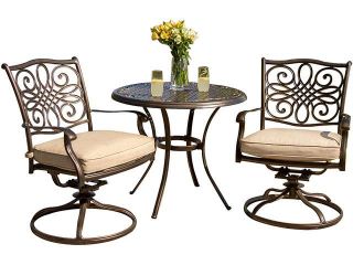 Hanover TRADITIONS3PCSW Traditions 3 Piece Outdoor Bistro Set With Two Swivel Rocker Chairs and 32" Round Table