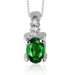 Silver Green Chrome Diopside Gemstone and White Diamond Accent Pendant