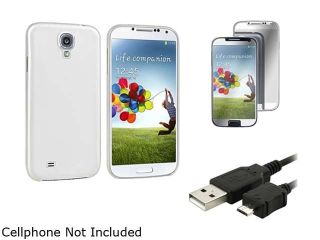 Insten Clear White Hard Case + Mirror LCD Protector + Cable Compatible with Samsung Galaxy SIV S4 i9500