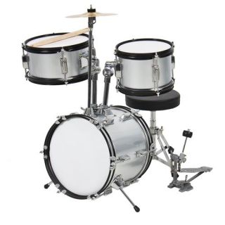 Silver 12" Kids Beginners 3pc Drum Set Complete w/ Throne Cymbal & More