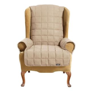 Sure Fit Soft Suede Taupe Waterproof Wing Chair Cover  