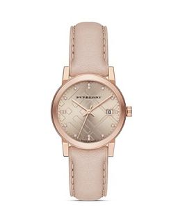 Burberry Rose Gold Tone & Leather Strap Watch, 34mm