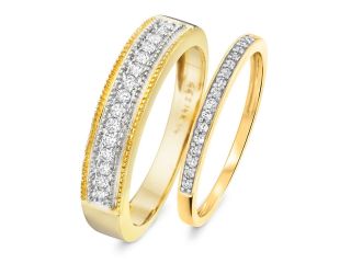 1/3 Carat T.W. Round Cut Diamond His and Hers Wedding Band Set 14K Yellow Gold 