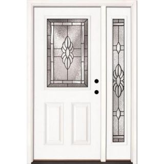 Feather River Doors 50.5 in. x 81.625 in. Sapphire Patina 1/2 Lite Unfinished Smooth Fiberglass Prehung Front Door with Sidelite 8H3190 2A4