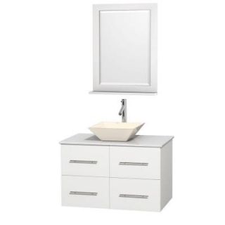 Wyndham Collection Centra 36 in. Vanity in White with Solid Surface Vanity Top in White, Bone Porcelain Sink and 24 in. Mirror WCVW00936SWHWSD2BM24