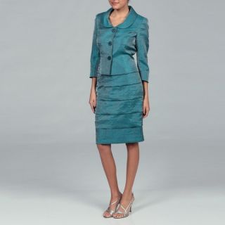 Kasper Womens 2 piece Satin Shimmer Tiered Skirt Suit  
