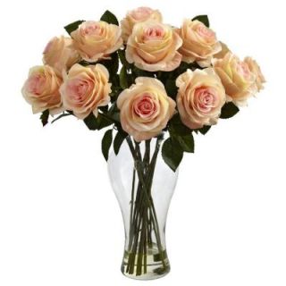 Nearly Natural Blooming Roses with Vase in Peach 1328 PH