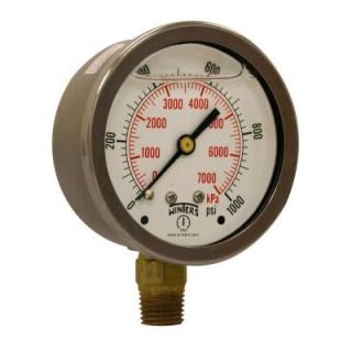 Winters Instruments PFQ Series 2.5 in. Stainless Steel Liquid Filled Case Pressure Gauge with 1/4 in. NPT LM and Range of 0 1000 psi/kPa PFQ809