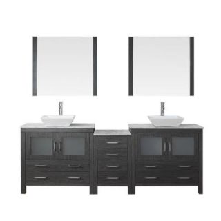 Virtu USA Dior 82 in. W x 18.3 in. D x 33.43 in. H Zebra Grey Vanity with Marble Vanity Top with White Square Basin and Mirror KD 70082 WM ZG