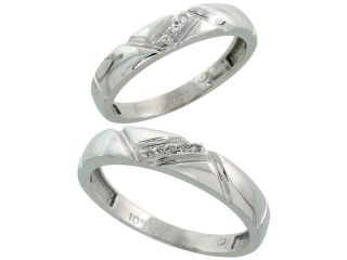 10k White Gold Diamond 2 Piece Wedding Ring Set His 4.5mm & Hers 4mm, Men's Size 8 to 14