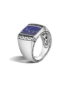 John Hardy Mens Classic Chain Silver Signet Ring with Blue Lapis