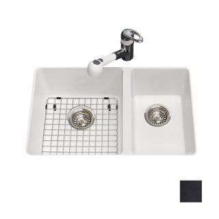 Kindred 18.125 in x 27.5625 in Onyx Double Basin Granite Undermount Kitchen Sink