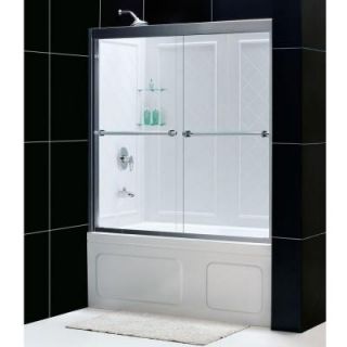DreamLine Duet 60 in. x 60 in. Sliding Bypass Tub/Shower Door in Brushed Nickel and Backwall with Glass Shelves DL 6996 04CL