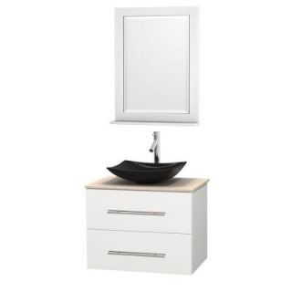 Wyndham Collection Centra 30 in. Vanity in White with Marble Vanity Top in Ivory, Black Granite Sink and 24 in. Mirror WCVW00930SWHIVGS4M24