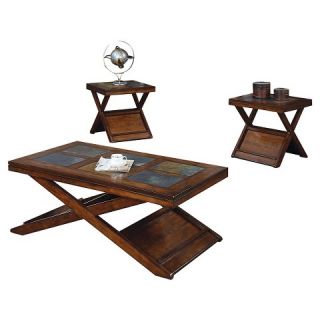 Acme Benicia 3 Piece Pack Coffee End Table Set   Dark Oak and Slate