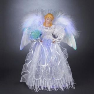 12" Lighted LED Fiber Optic White and Silver Angel Christmas Tree Topper
