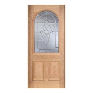 Main Door 36 in. x 80 in. Mahogany Type Unfinished Beveled Zinc Roundtop Glass Solid Wood Front Door Slab SH 559 UNF BZ