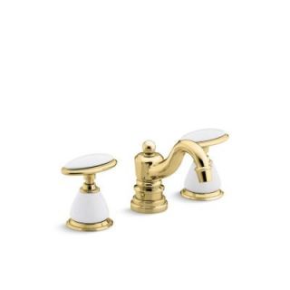 KOHLER Antique 4 in. Centerset 2 Handle Low Arc Bathroom Faucet in Vibrant Polished Brass K 280 9B PB