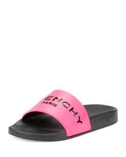 Givenchy Logo Leather Slide Sandal, Pink/Black