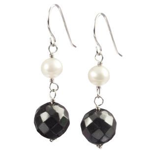 Lita Sterling Silver Faceted Hematite and White Pearl Drop Earrings