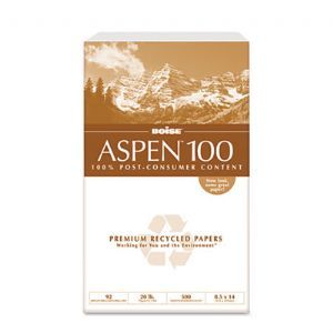 ASPEN 100 Office Paper, 92 Brightness, 20lb, 8 1/2 x 14, White, 5000/Carton