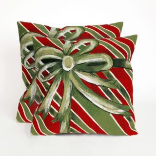 Christmas Bow Present Time Indoor/Outdoor 20 inch Throw Pillows (Set