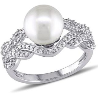 Miabella 8 8.5mm White Round Freshwater Cultured Pearl and 1/5 Carat T.W. Diamond 10kt White Gold Cocktail Ring