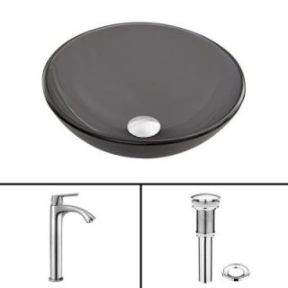 Vigo Glass Vessel Sink in Sheer Black Frost and Linus Faucet Set in Chrome VGT869