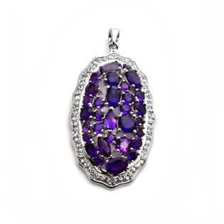 Sterling Silver Genuine Shades of Amethyst Cluster Sheild Pendant