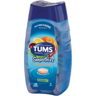 Tums Smoothies Extra Strength 750 Assorted Fruit Tablets Antacid