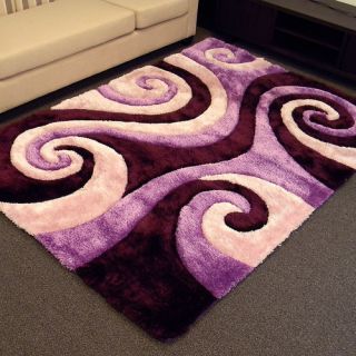 DonnieAnn Company Shaggy Purple/Black Abstract Swirl Area Rug