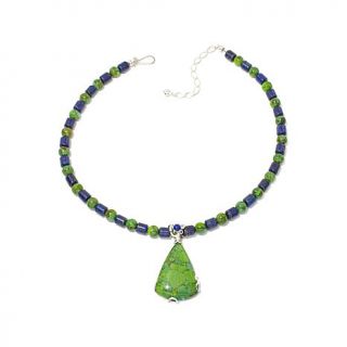 Jay King Lemon Lime Turquoise and Lapis Sterling Silver Pendant with 17 3/4" Ne   7901310
