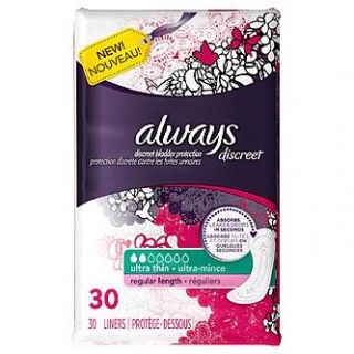 Always Discreet, Incontinence Liners, Ultra Thin, Regular Length, 30