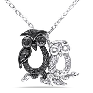 Haylee Jewels Sterling Silver Black Diamond Owl Necklace  