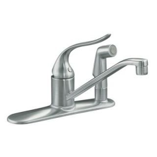 KOHLER Coralais Low Arc Single Handle Standard Kitchen Faucet with Side Sprayer in Brushed Chrome K 15173 F G