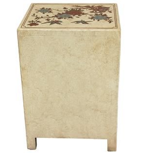 Oriental Furniture  Ivory Peaceful Birds End Table Cabinet