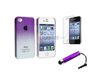 Insten Purple Waterdrop Hard Cover Case + Stylus + Clear Protector For Apple iPhone 4 4S 4th G