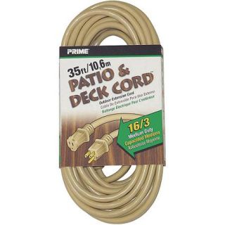 Prime Wire 35 Foot 16/3 SJTW Patio and Deck Extension Cord, Beige