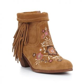 Sam Edelman "Letti" Floral Embroidered Suede Bootie with Fringe   8045619