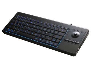 Open Box Perixx PERIBOARD 314US, Backlit Keyboard with Trackball   Wired USB Connector with 2xUSB Hub   Blue Backlit Feature   Fit with Professional or Industrial Application