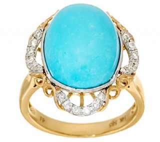 Sleeping Beauty Turquoise & Diamond Scroll Design Ring 14K Gold —