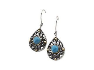 Sterling Silver & 14K Yellow Gold Cab Genuine Turquoise Earring
