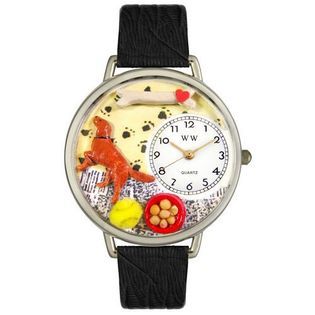 Whimsical Watches Irish Setter Black Skin Leather And Silvertone Watch