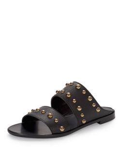 Lanvin Studded Leather Two Band Mule, Black