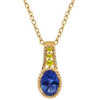 1.01 Ct Sapphire Blue Mystic Topaz Canary Diamond Gold Plated Silver Pendant