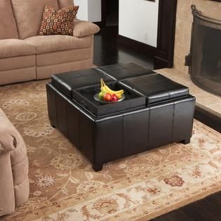 Dartmouth Four Sectioned Black Leather Cube Storage Ottoman