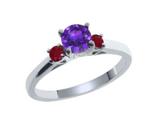 0.69 Ct Round Purple Amethyst Red Ruby 925 Sterling Silver Ring